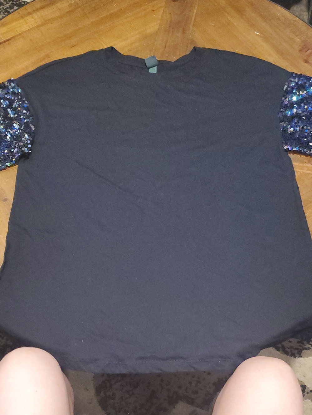 wild fable Black Tee with Blue Sequin Sleeves